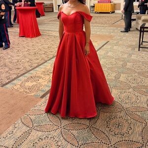 Elegant Red Off-Shoulder Evening Gown